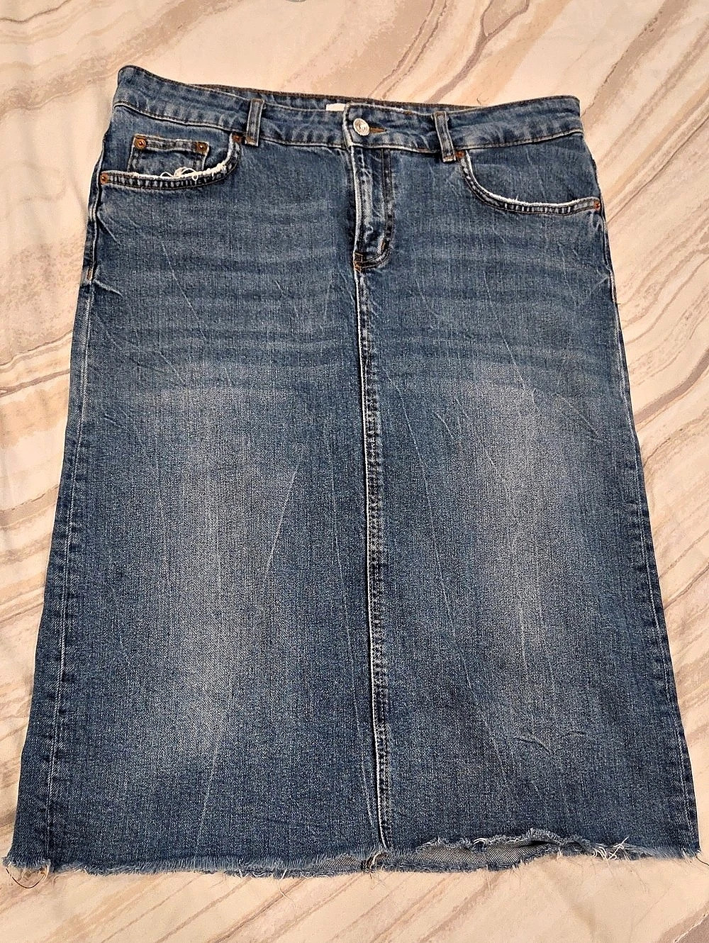 Zara Woman Premium Denim Collection Blue Denim Midi Skirt Size L (30)